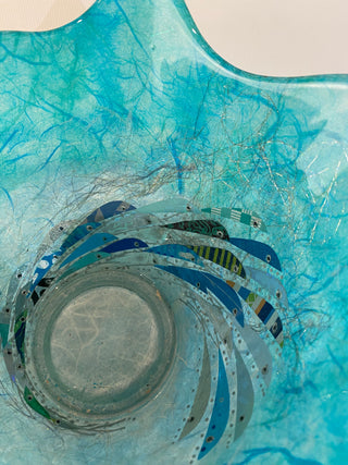 "Glass Splash Bowl with Silk Paper & Foil Fish Decoration" available at Artifex