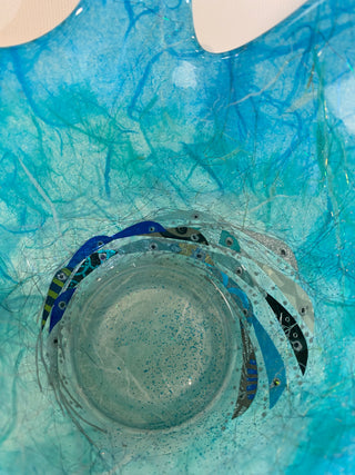 "Glass Splash Bowl with Silk Paper & Foil Fish Decoration" available at Artifex