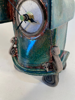 Small Teal & Copper Raku Mantle Clock