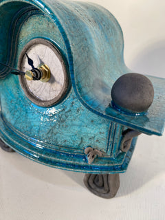 Small Wide Turquoise Raku Mantle Clock