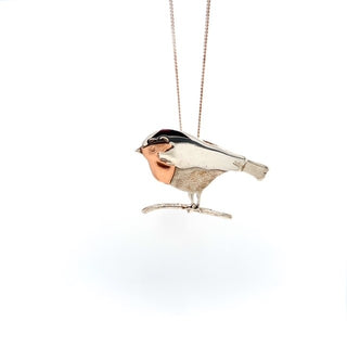 "Robin branch 9 carat rose gold and silver Necklace" available at Artifex 