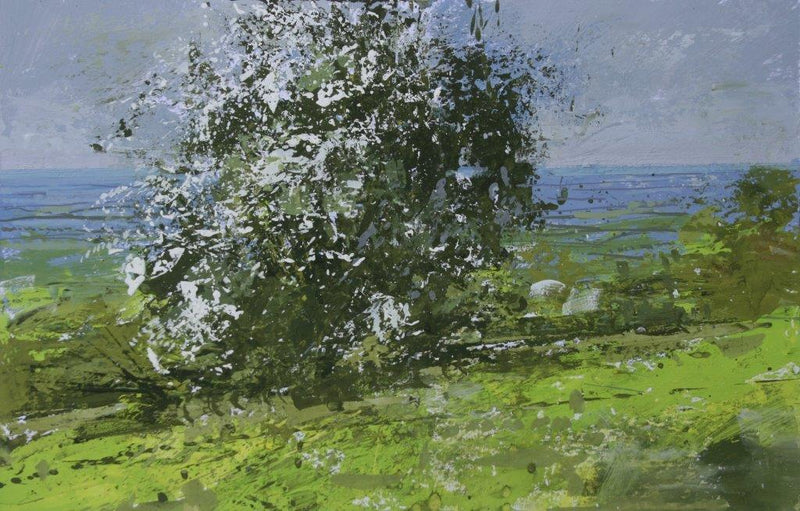 "May blossom on Willersey Hill Painting" available at Artifex 