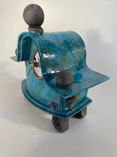 Small Wide Turquoise Raku Mantle Clock