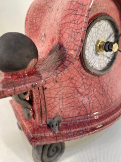 Small Wide Pink Raku Mantle Clock