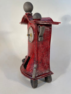 Small Tall Red Raku Mantle Clock