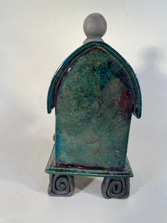 Small Teal & Copper Raku Mantle Clock