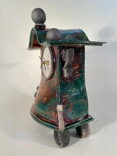 Medium Copper Teal Raku Mantle Clock