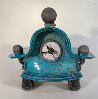Small Wide Turquoise Raku Mantle Clock