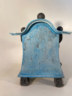 Medium Pale Blue Raku Mantle Clock