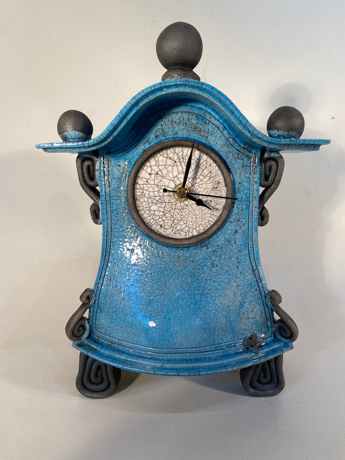Medium Pale Blue Raku Mantle Clock