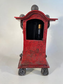 Small Tall Red Raku Mantle Clock