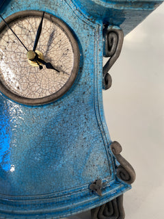 Medium Pale Blue Raku Mantle Clock