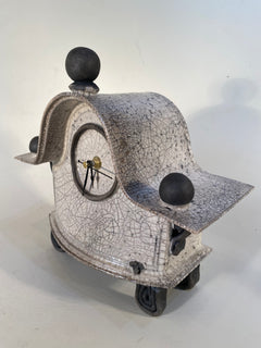 Medium Wide White Raku Mantle Clock