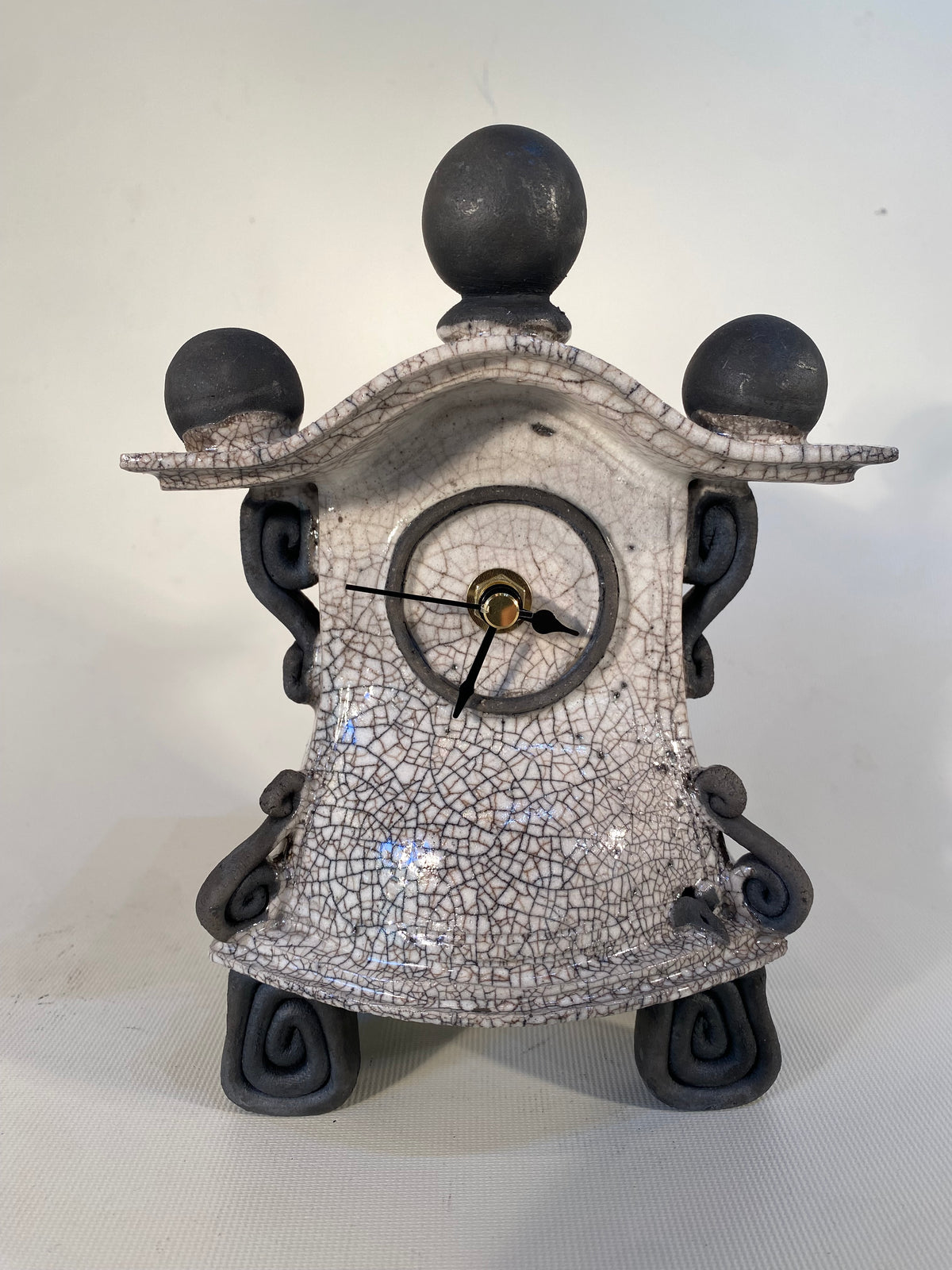 Small White Raku Mantle Clock