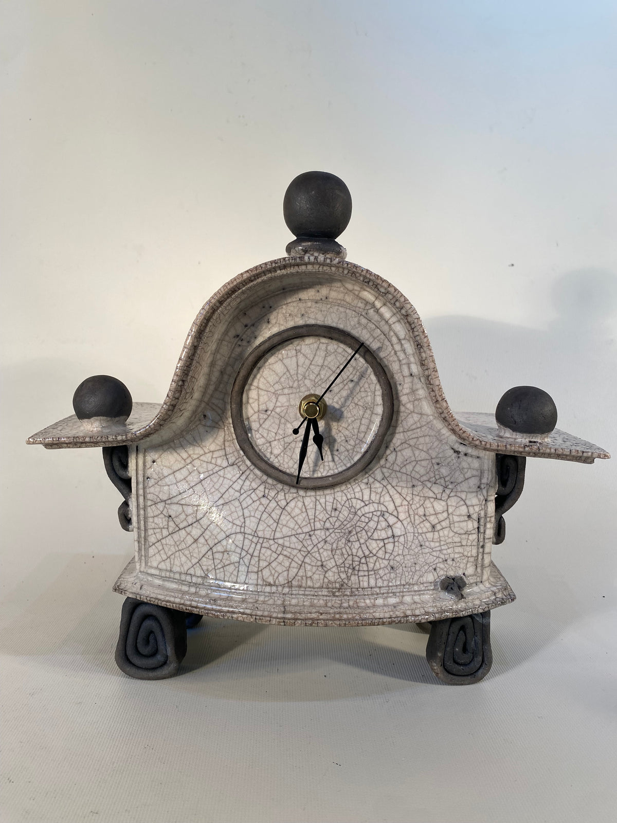 Medium Wide White Raku Mantle Clock