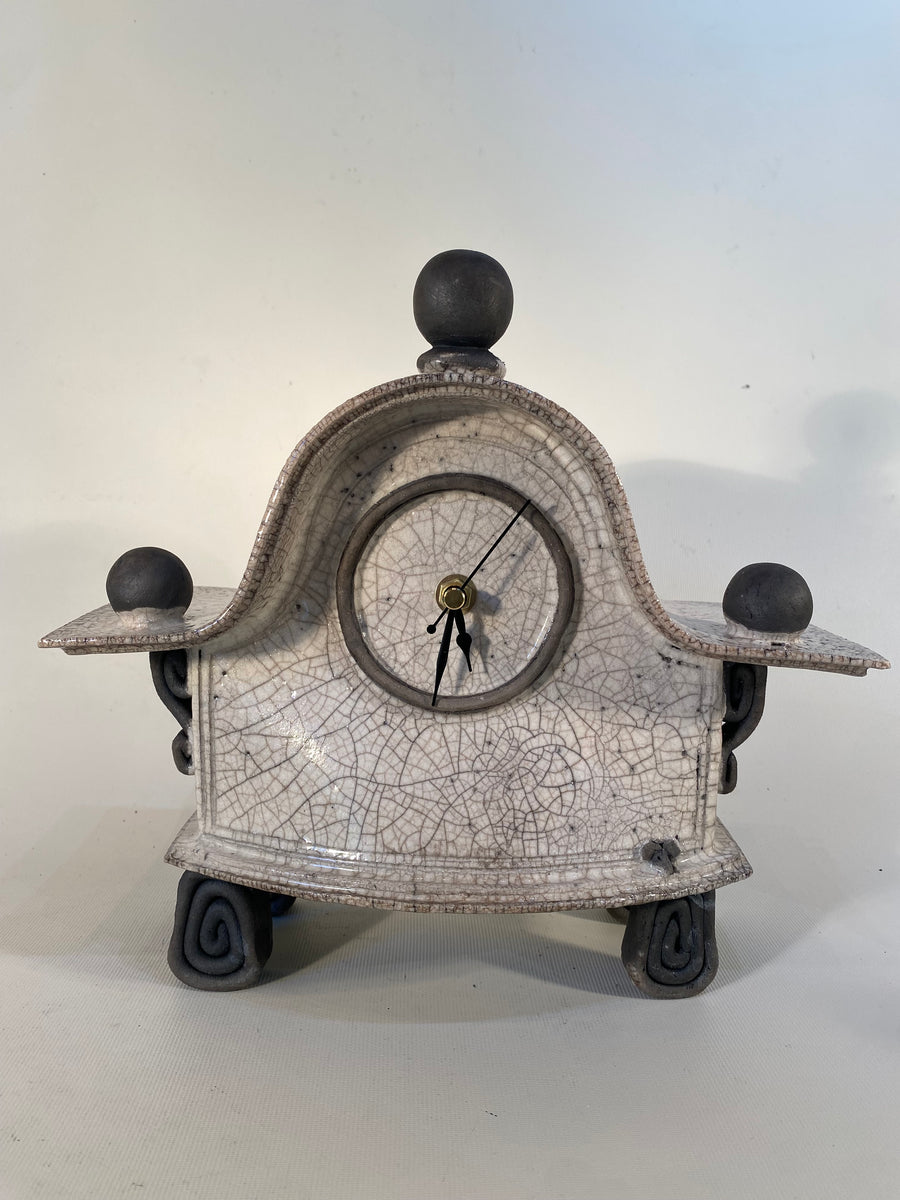Medium Wide White Raku Mantle Clock