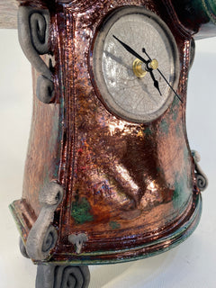 Medium Copper Teal Raku Mantle Clock