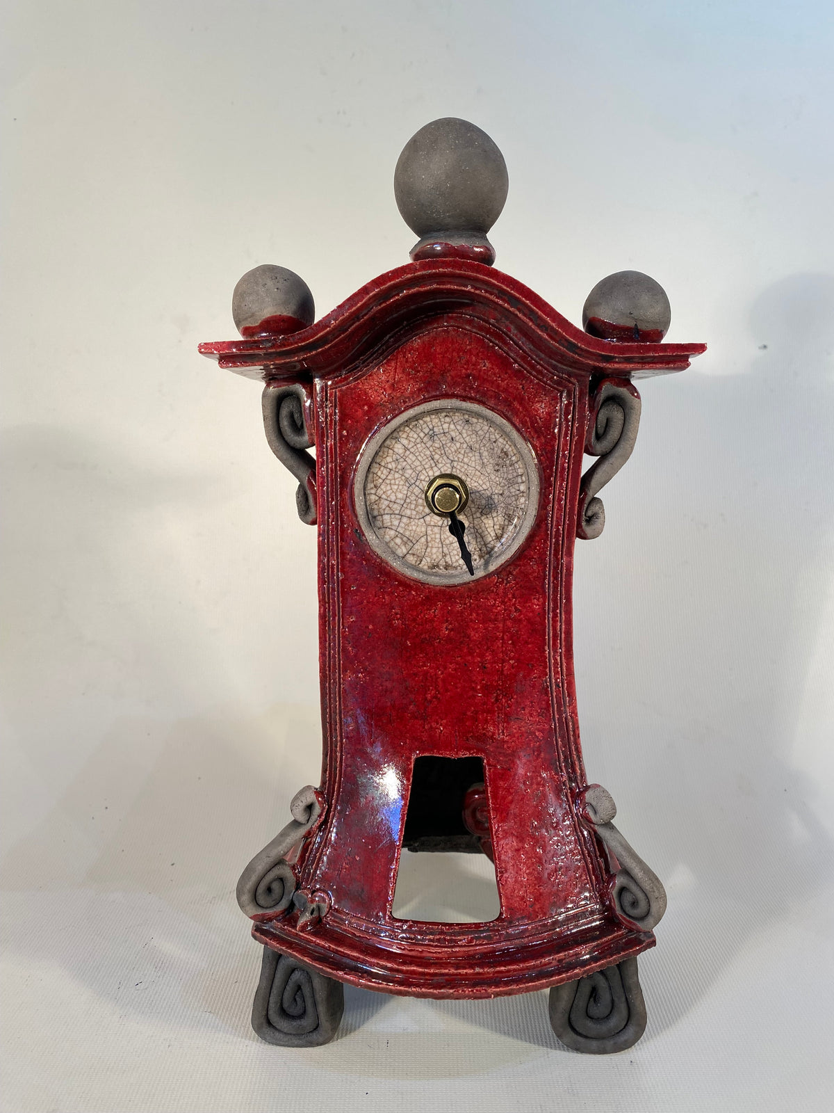 Small Tall Red Raku Mantle Clock