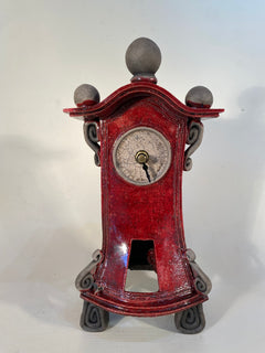 Small Tall Red Raku Mantle Clock