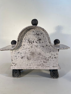 Medium Wide White Raku Mantle Clock