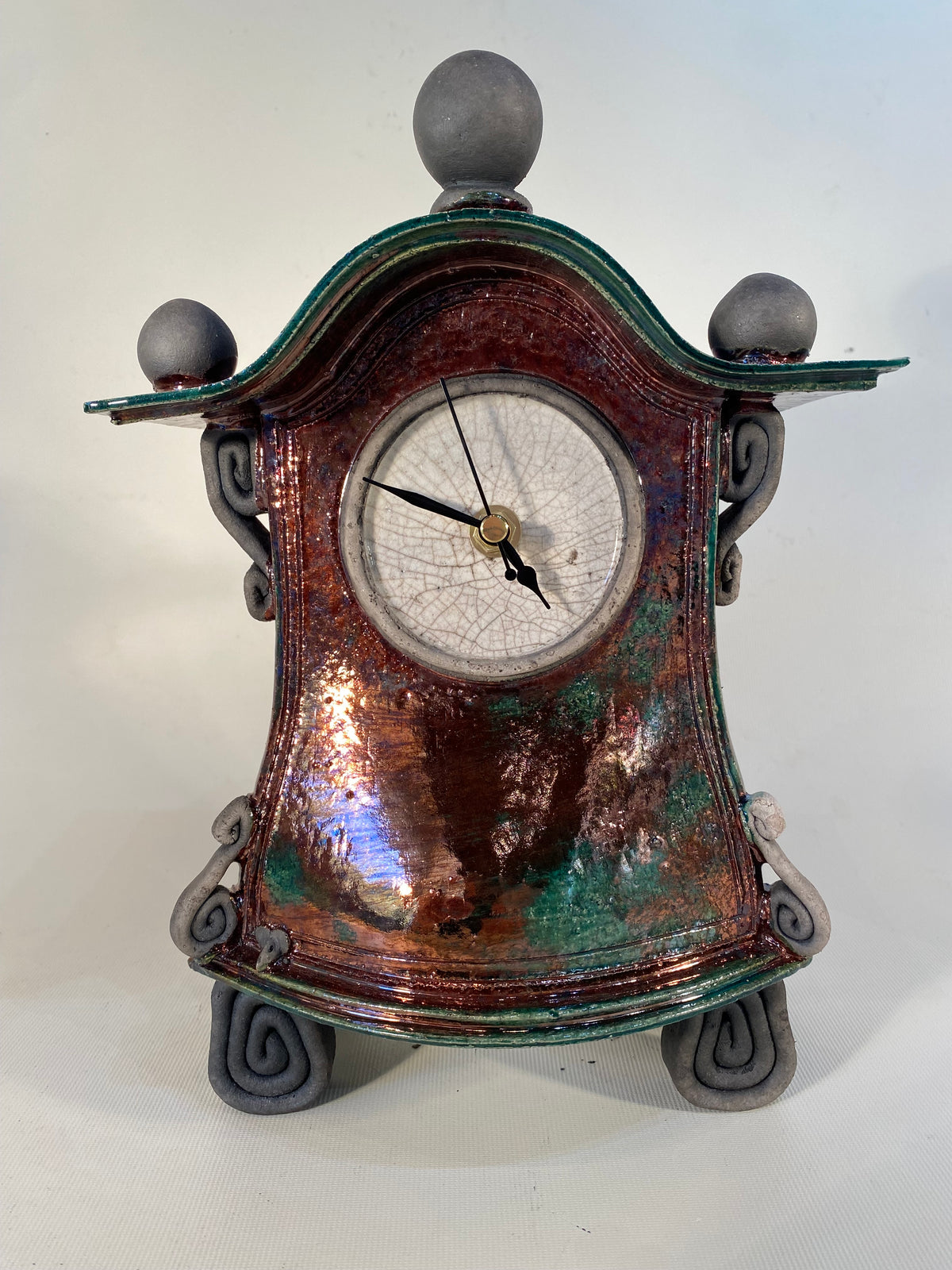Medium Copper Teal Raku Mantle Clock
