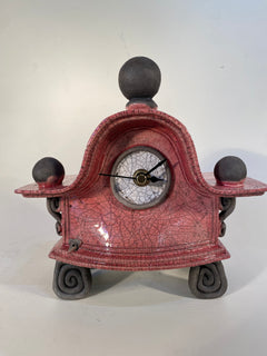 Small Wide Pink Raku Mantle Clock