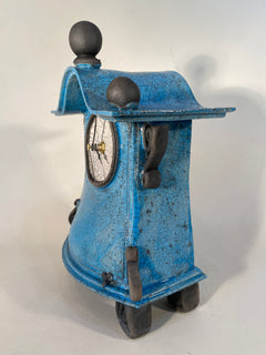 Medium Pale Blue Raku Mantle Clock