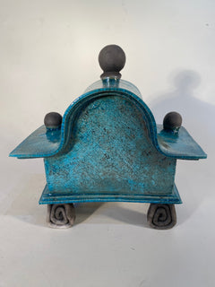 Small Wide Turquoise Raku Mantle Clock