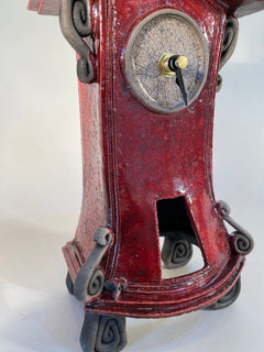 Small Tall Red Raku Mantle Clock