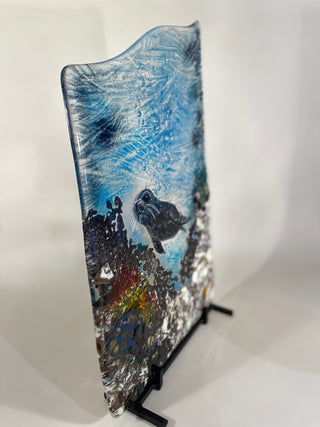" Seal in Coral Garden" Fused Glass Panel