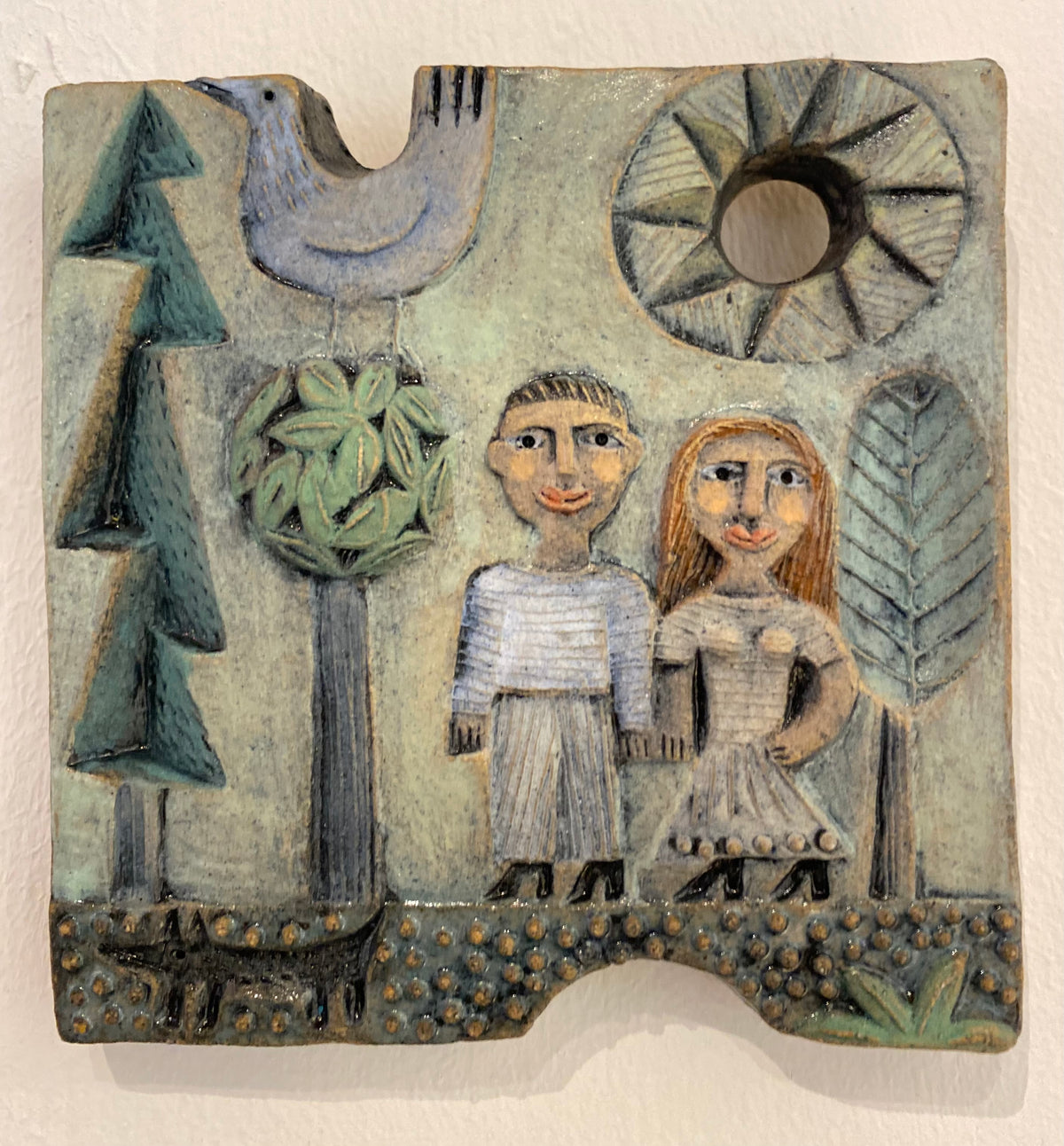 Man Woman Dog Ceramic Panel