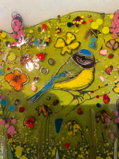 Wild Flowers & Blue Tit Glass Panel