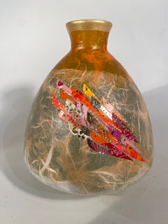 Orange Vase with Silk Paper & Foil Fish Decoration