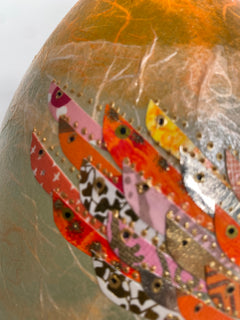 Orange Vase with Silk Paper & Foil Fish Decoration