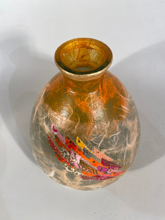 Orange Vase with Silk Paper & Foil Fish Decoration