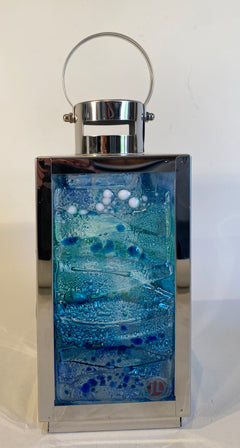 Fused Glass Blue Sea Lantern