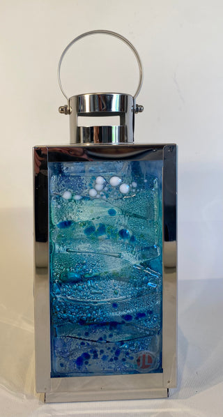 Fused Glass Blue Sea Lantern