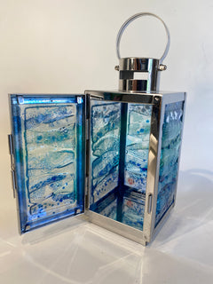 Fused Glass Blue Sea Lantern
