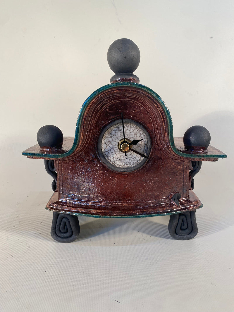 Small Wide Copper Raku Mantle Clock