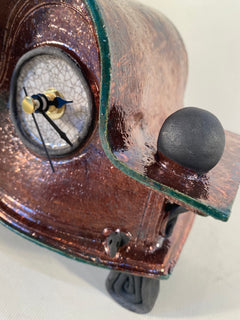 Small Wide Copper Raku Mantle Clock