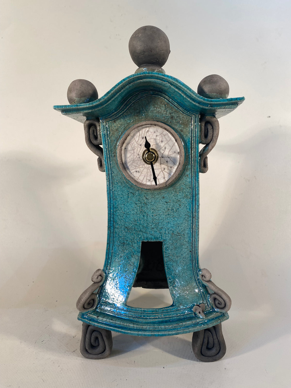 Small Tall Turquoise Raku Mantle Clock