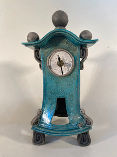 Small Tall Turquoise Raku Mantle Clock