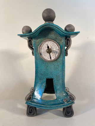 Small Tall Turquoise Raku Mantle Clock
