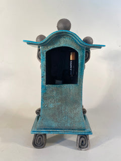 Small Tall Turquoise Raku Mantle Clock