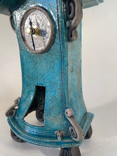 Small Tall Turquoise Raku Mantle Clock