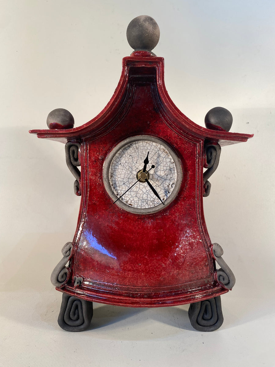 Medium Red Raku Mantle Clock