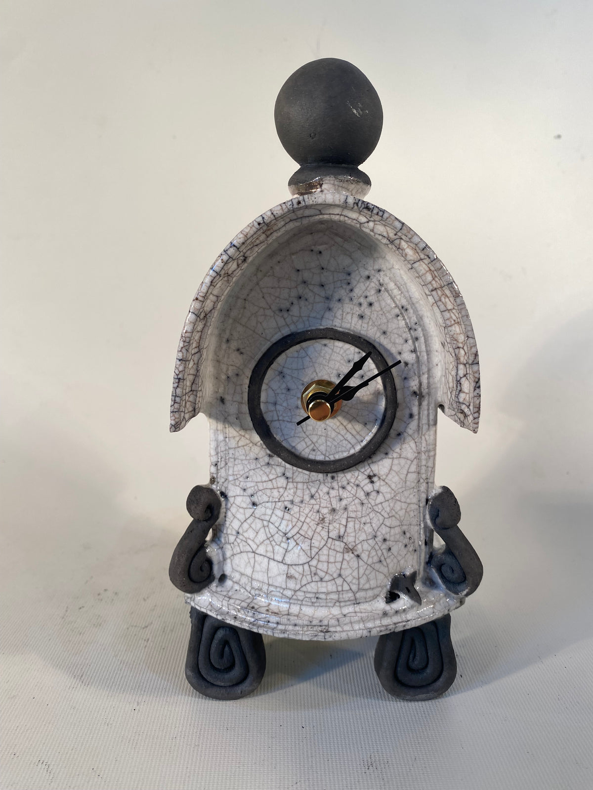 Small Slim White Raku Mantle Clock
