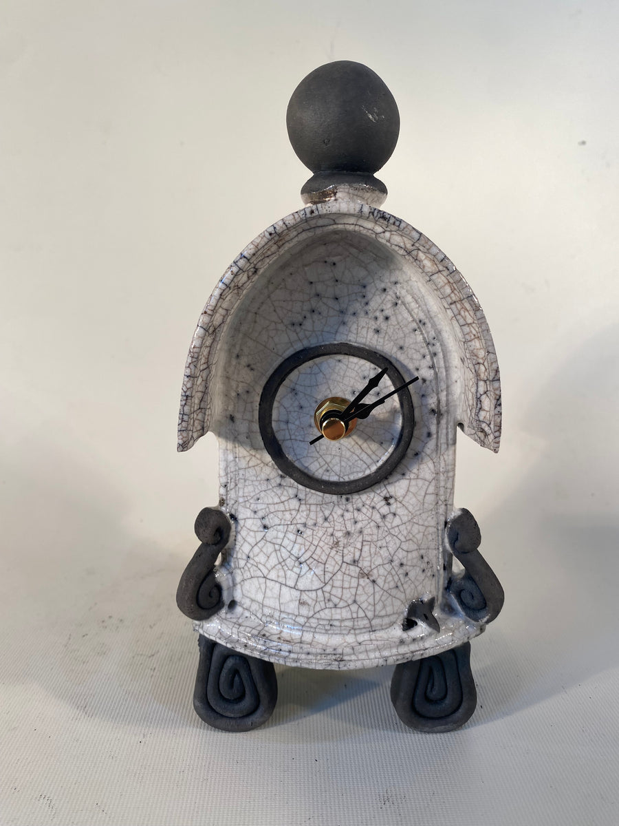 Small Slim White Raku Mantle Clock