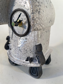 Small Slim White Raku Mantle Clock