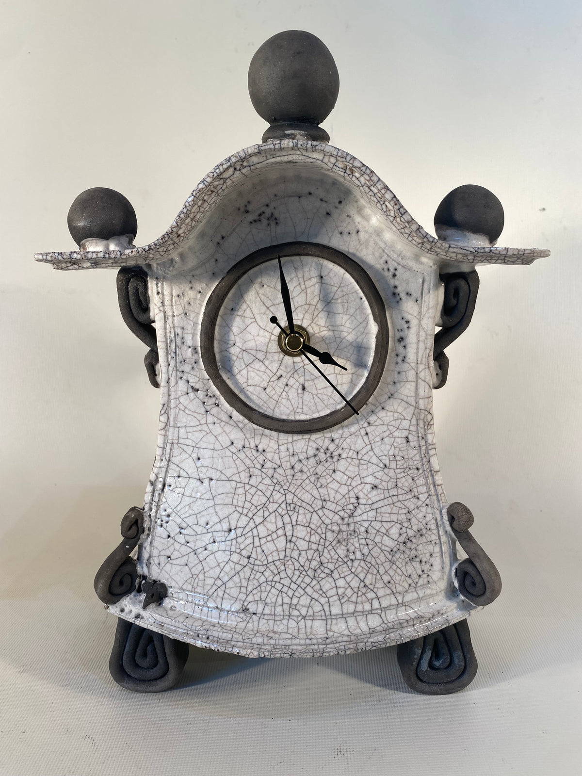 Medium Tall White Raku Mantle Clock